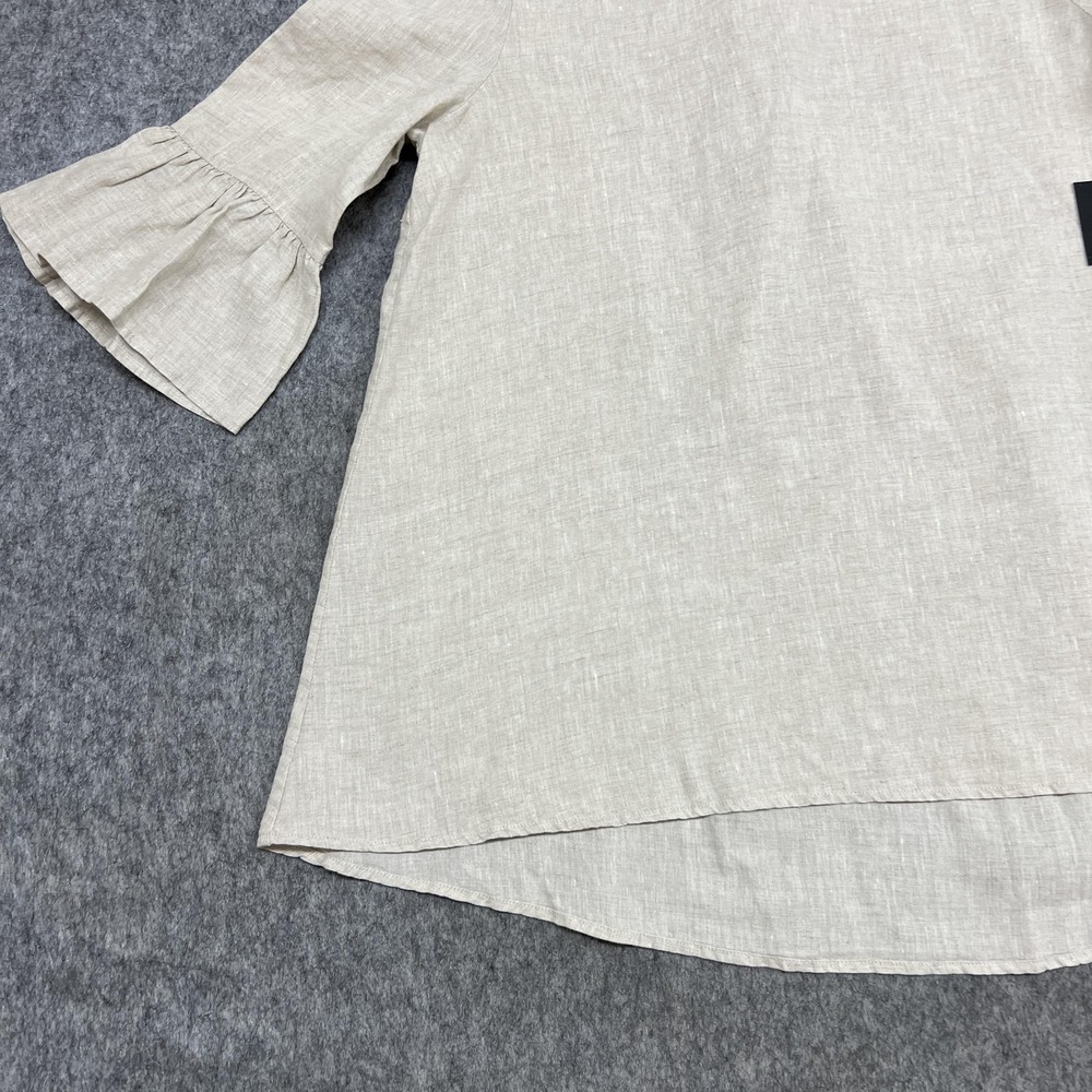 John Mark Blouse Womens L Beige Linen Cold Shoulder 3/4 Bell Sleeve Tunic Top - Picture 7 of 16